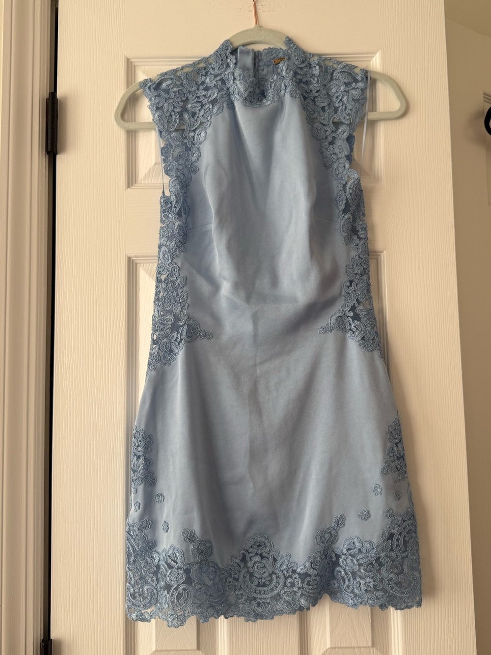 Cult Gaia Riti Lace Trim Open Back Mini Dress Coastal Blue NEW with tags - Picture 3 of 14